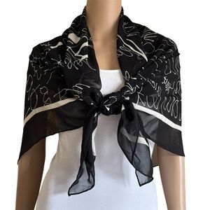 Dana Buchman Vintage Black and White Silk Abstract Graphic Square Scarf Wrap